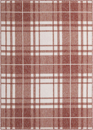 Red 5' 3 x 7' 1 Outdoor Checkered Rectangle Area Rug Weather Resistant for Patio, Deck, Terrace, Balcony, Porch 100% Polypropylene Geometric Carpet for Sale at Rug Engine