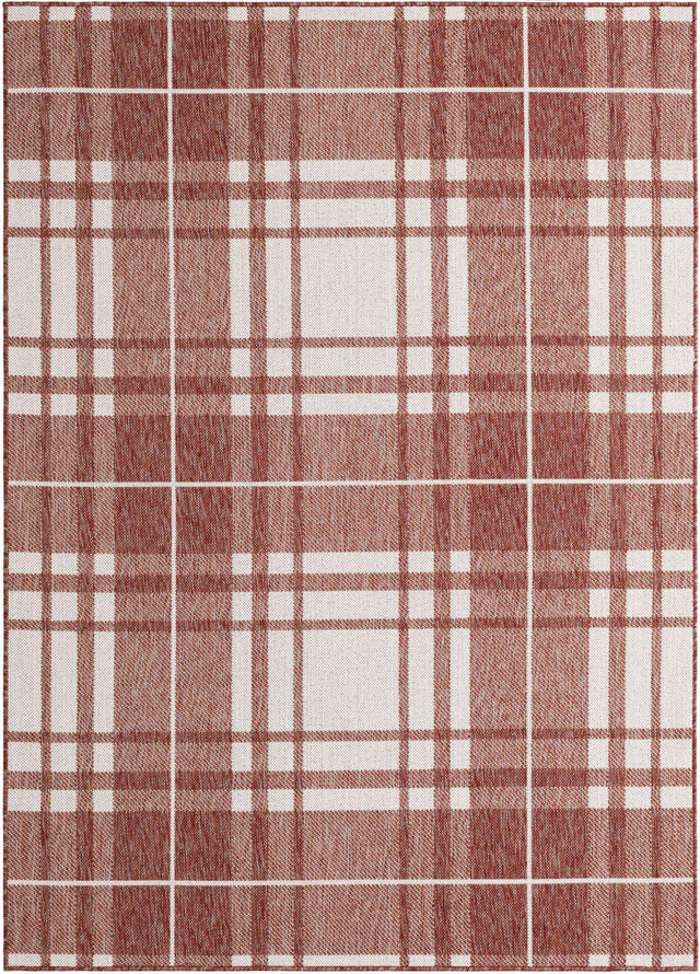Red 5' 3 x 7' 1 Outdoor Checkered Rectangle Area Rug Weather Resistant for Patio, Deck, Terrace, Balcony, Porch 100% Polypropylene Geometric Carpet for Sale at Rug Engine