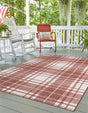 Red 4' 1 x 6' 1 Outdoor Checkered Rectangle Area Rug Weather Resistant for Patio, Deck, Terrace, Balcony, Porch 100% Polypropylene Geometric Carpet for Sale at Rug Engine