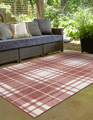 Red 4' 1 x 6' 1 Outdoor Checkered Rectangle Area Rug Weather Resistant for Patio, Deck, Terrace, Balcony, Porch 100% Polypropylene Geometric Carpet for Sale at Rug Engine