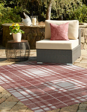 Red 4' 1 x 6' 1 Outdoor Checkered Rectangle Area Rug Weather Resistant for Patio, Deck, Terrace, Balcony, Porch 100% Polypropylene Geometric Carpet for Sale at Rug Engine