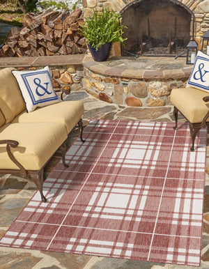 Red 4' 1 x 6' 1 Outdoor Checkered Rectangle Area Rug Weather Resistant for Patio, Deck, Terrace, Balcony, Porch 100% Polypropylene Geometric Carpet for Sale at Rug Engine