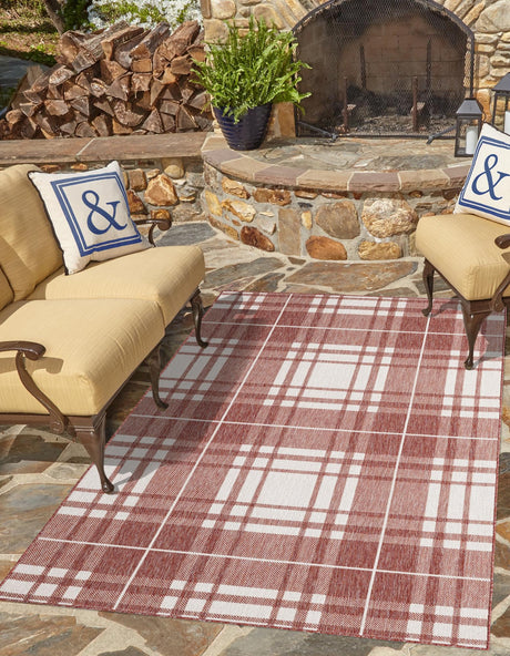 Red 4' 1 x 6' 1 Outdoor Checkered Rectangle Area Rug Weather Resistant for Patio, Deck, Terrace, Balcony, Porch 100% Polypropylene Geometric Carpet for Sale at Rug Engine