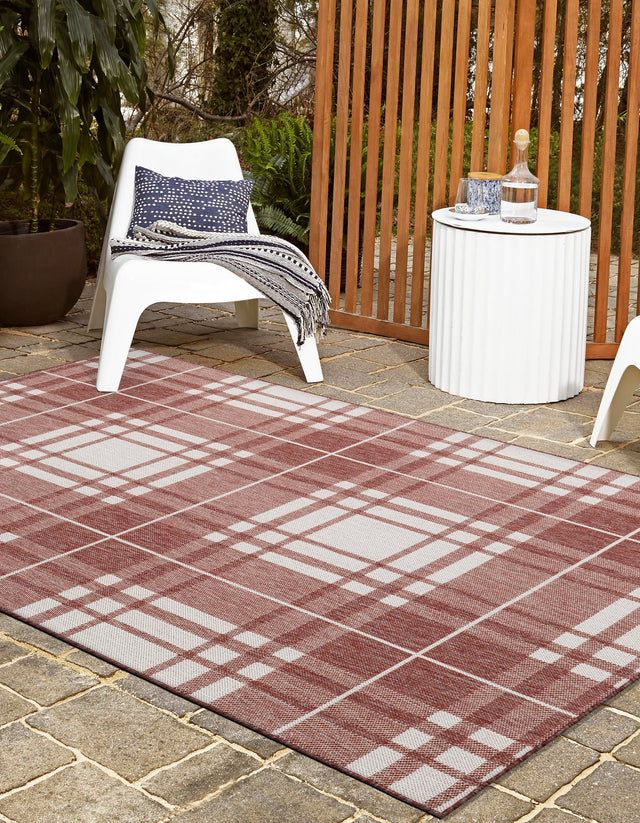 Red 9' x 12' Outdoor Checkered Rectangle Rug
