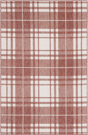 Red 5' 3 x 8' Outdoor Checkered Rectangle Area Rug Weather Resistant for Patio, Deck, Terrace, Balcony, Porch 100% Polypropylene Geometric Carpet for Sale at Rug Engine