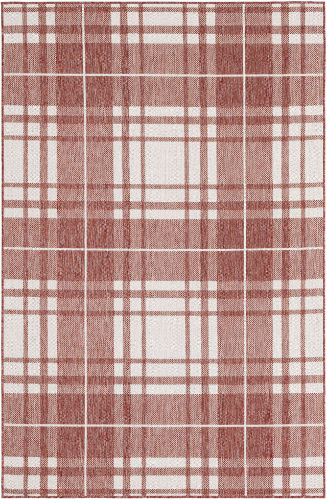 Red 5' 3 x 8' Outdoor Checkered Rectangle Area Rug Weather Resistant for Patio, Deck, Terrace, Balcony, Porch 100% Polypropylene Geometric Carpet for Sale at Rug Engine