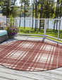 Red 3' 1 x 3' 1 Outdoor Checkered Round Area Rug Weather Resistant for Patio, Deck, Terrace, Balcony, Porch 100% Polypropylene Geometric Carpet for Sale at Rug Engine