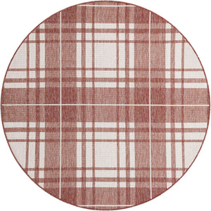 Red 6' 1 x 6' 1 Outdoor Checkered Round Area Rug Weather Resistant for Patio, Deck, Terrace, Balcony, Porch 100% Polypropylene Geometric Carpet for Sale at Rug Engine