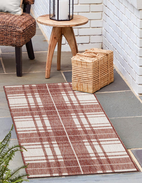 Red 2' x 6' 1 Outdoor Checkered Runner Area Rug Weather Resistant for Patio, Deck, Terrace, Balcony, Porch 100% Polypropylene Geometric Carpet for Sale at Rug Engine