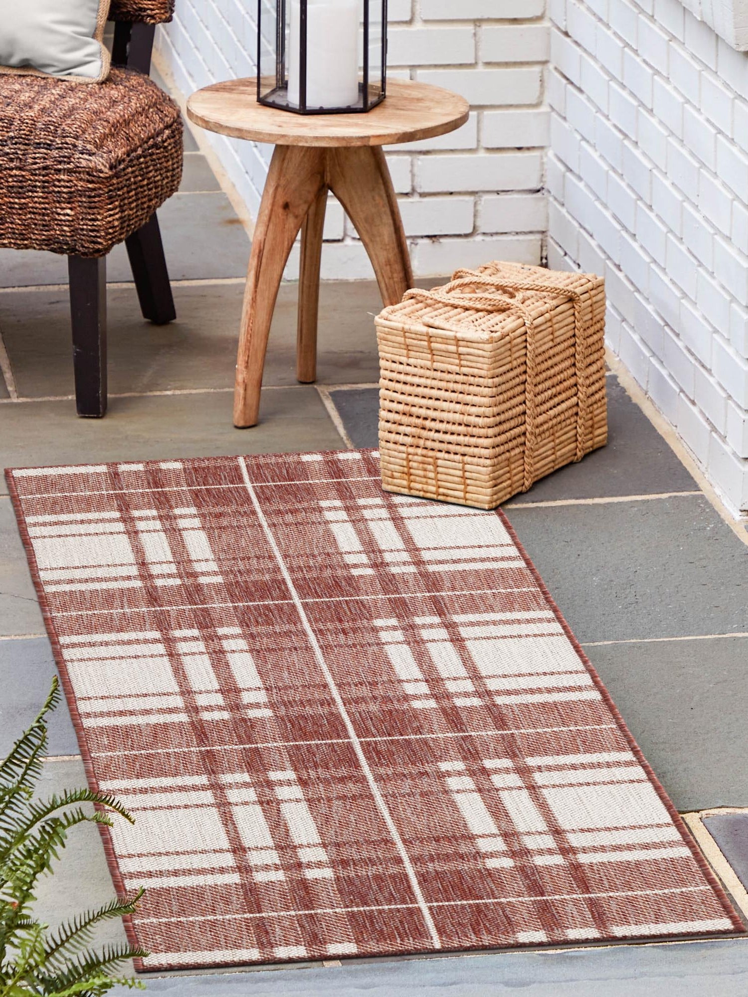 Red 2' x 8' Outdoor Checkered Runner Area Rug Weather Resistant for Patio, Deck, Terrace, Balcony, Porch 100% Polypropylene Geometric Carpet for Sale at Rug Engine