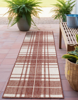 Red 2' x 6' 1 Outdoor Checkered Runner Area Rug Weather Resistant for Patio, Deck, Terrace, Balcony, Porch 100% Polypropylene Geometric Carpet for Sale at Rug Engine
