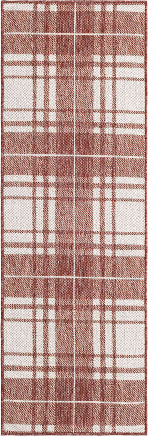 Red 2' x 6' 1 Outdoor Checkered Runner Area Rug Weather Resistant for Patio, Deck, Terrace, Balcony, Porch 100% Polypropylene Geometric Carpet for Sale at Rug Engine