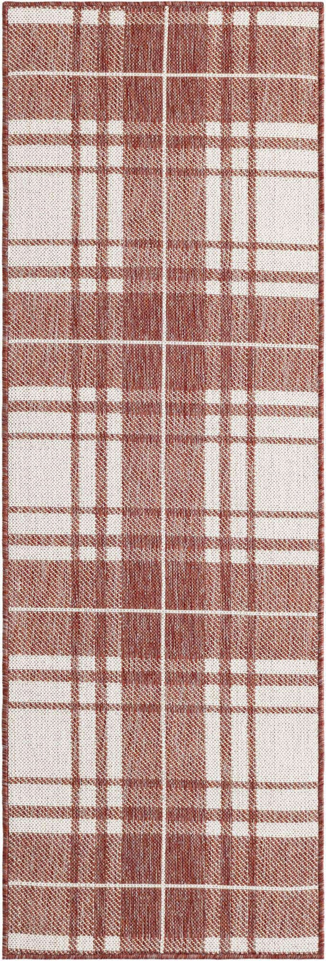 Red 2' x 6' 1 Outdoor Checkered Runner Area Rug Weather Resistant for Patio, Deck, Terrace, Balcony, Porch 100% Polypropylene Geometric Carpet for Sale at Rug Engine