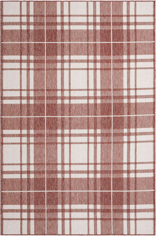 Red 6' 1 x 9' Outdoor Checkered Rectangle Area Rug Weather Resistant for Patio, Deck, Terrace, Balcony, Porch 100% Polypropylene Geometric Carpet for Sale at Rug Engine