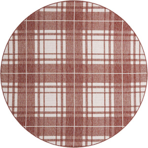 Red 7' 10 x 7' 10 Outdoor Checkered Round Area Rug Weather Resistant for Patio, Deck, Terrace, Balcony, Porch 100% Polypropylene Geometric Carpet for Sale at Rug Engine