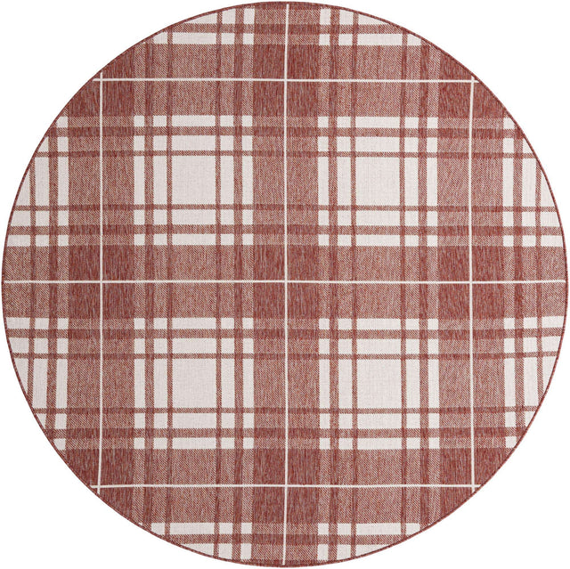 Red 7' 10 x 7' 10 Outdoor Checkered Round Area Rug Weather Resistant for Patio, Deck, Terrace, Balcony, Porch 100% Polypropylene Geometric Carpet for Sale at Rug Engine