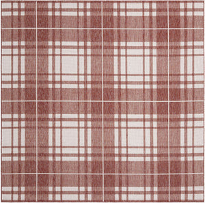 Red 7' 10 x 7' 10 Outdoor Checkered Square Area Rug Weather Resistant for Patio, Deck, Terrace, Balcony, Porch 100% Polypropylene Geometric Carpet for Sale at Rug Engine