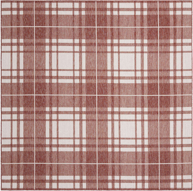 Red 7' 10 x 7' 10 Outdoor Checkered Square Area Rug Weather Resistant for Patio, Deck, Terrace, Balcony, Porch 100% Polypropylene Geometric Carpet for Sale at Rug Engine