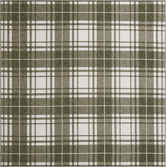 Green 10' x 10' Outdoor Checkered Square Area Rug Weather Resistant for Patio, Deck, Terrace, Balcony, Porch 100% Polypropylene Geometric Carpet for Sale at Rug Engine