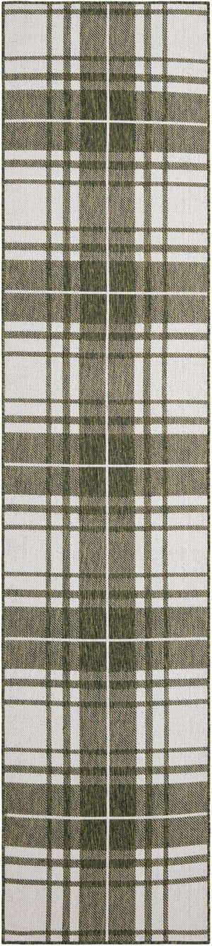 Green 2' 7 x 12' Outdoor Checkered Runner Area Rug Weather Resistant for Patio, Deck, Terrace, Balcony, Porch 100% Polypropylene Geometric Carpet for Sale at Rug Engine