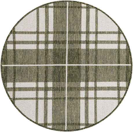 Green 3' 1 x 3' 1 Outdoor Checkered Round Rug