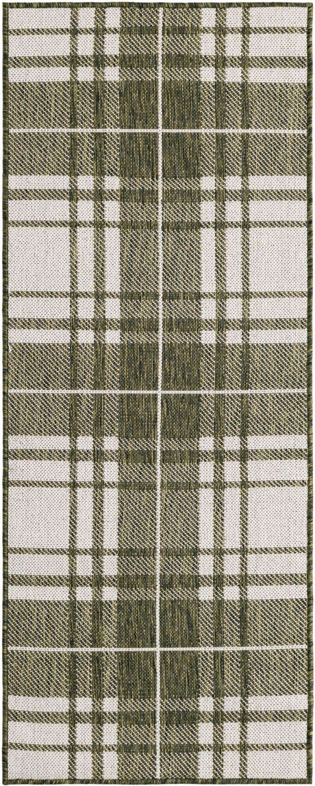 Green 2' x 5' 3 Outdoor Checkered Runner Rug