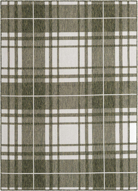Green 5' 3 x 7' 1 Outdoor Checkered Rectangle Rug