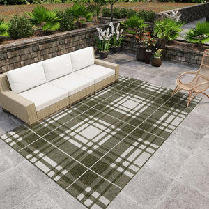 Green 6' 1 x 9' Outdoor Checkered Rectangle Area Rug Weather Resistant for Patio, Deck, Terrace, Balcony, Porch 100% Polypropylene Geometric Carpet for Sale at Rug Engine