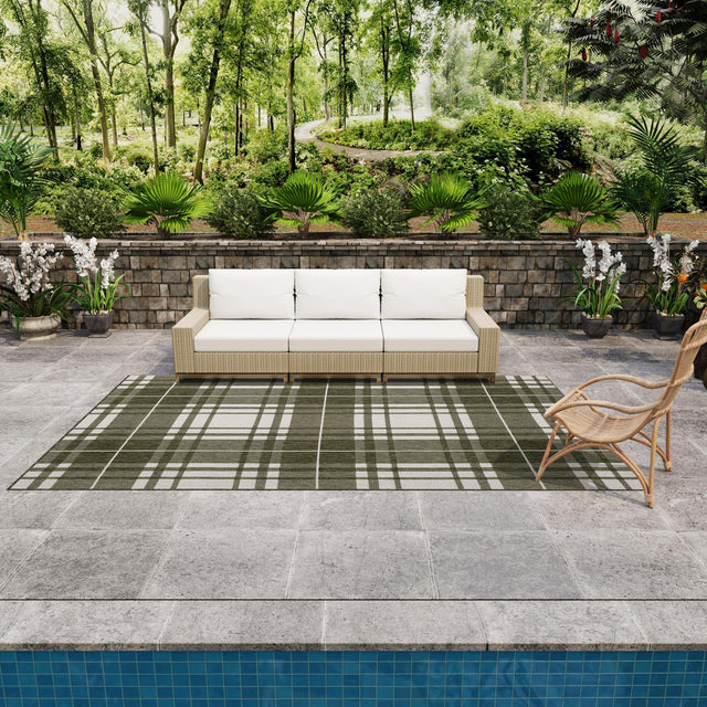 Green 9' x 12' Outdoor Checkered Rectangle Area Rug Weather Resistant for Patio, Deck, Terrace, Balcony, Porch 100% Polypropylene Geometric Carpet for Sale at Rug Engine