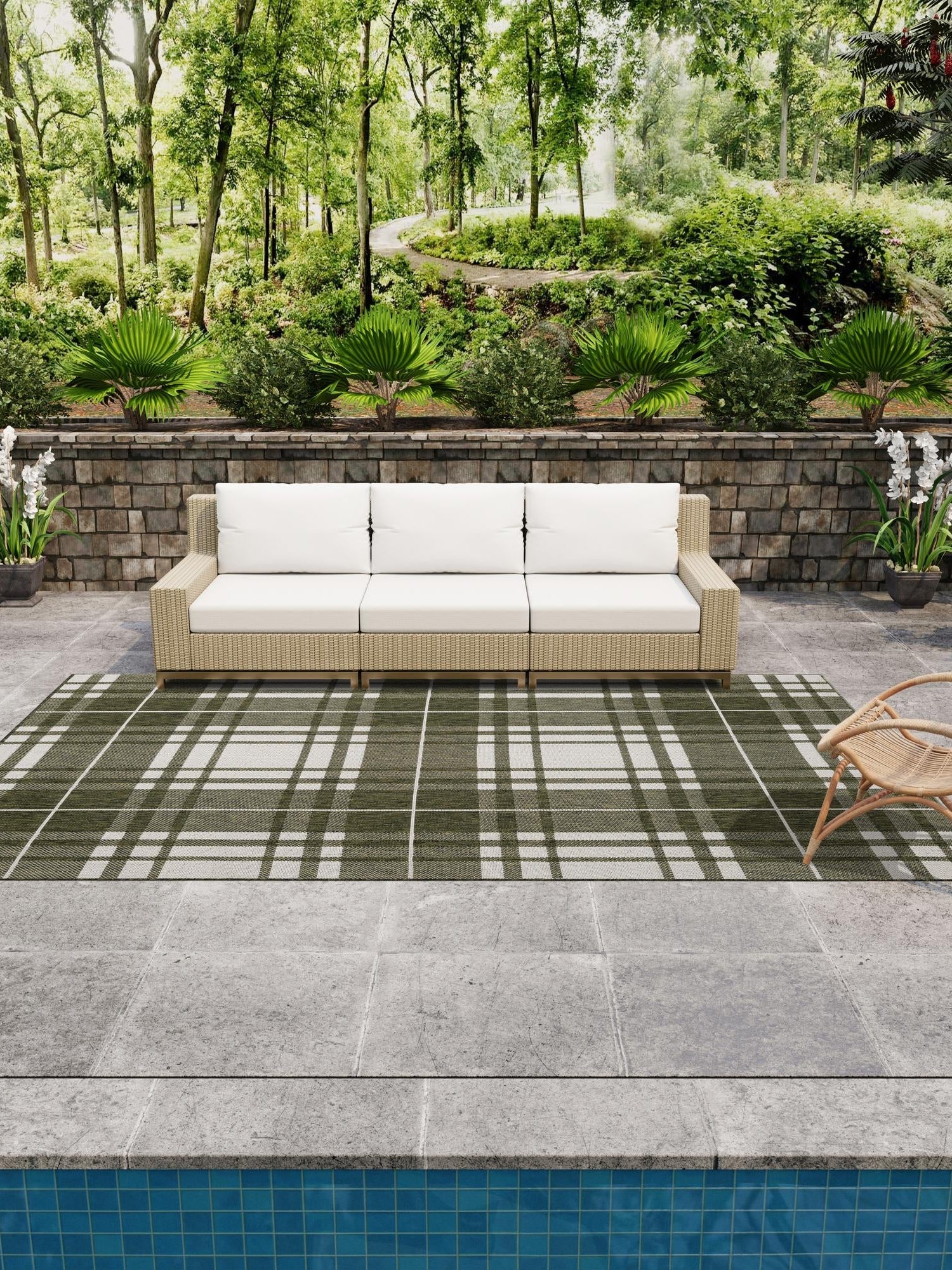 Green 7' 10 x 10' Outdoor Checkered Rectangle Area Rug Weather Resistant for Patio, Deck, Terrace, Balcony, Porch 100% Polypropylene Geometric Carpet for Sale at Rug Engine