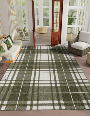 Green 4' 1 x 6' 1 Outdoor Checkered Rectangle Area Rug Weather Resistant for Patio, Deck, Terrace, Balcony, Porch 100% Polypropylene Geometric Carpet for Sale at Rug Engine