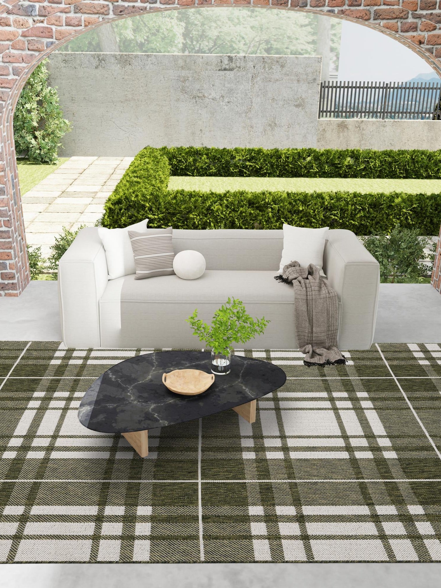 Green 5' 3 x 8' Outdoor Checkered Rectangle Area Rug Weather Resistant for Patio, Deck, Terrace, Balcony, Porch 100% Polypropylene Geometric Carpet for Sale at Rug Engine