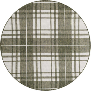 Green 6' 1 x 6' 1 Outdoor Checkered Round Area Rug Weather Resistant for Patio, Deck, Terrace, Balcony, Porch 100% Polypropylene Geometric Carpet for Sale at Rug Engine