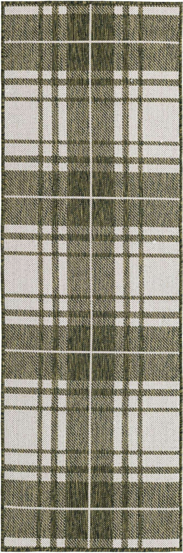 Green 2' x 6' 1 Outdoor Checkered Runner Area Rug Weather Resistant for Patio, Deck, Terrace, Balcony, Porch 100% Polypropylene Geometric Carpet for Sale at Rug Engine
