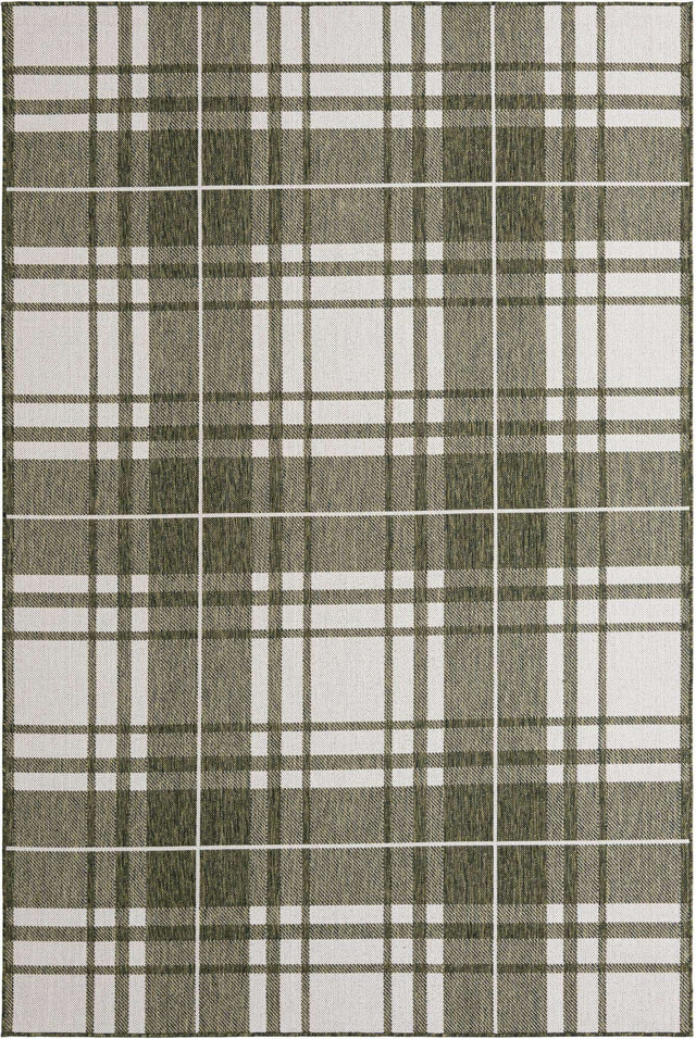 Green 6' 1 x 9' Outdoor Checkered Rectangle Area Rug Weather Resistant for Patio, Deck, Terrace, Balcony, Porch 100% Polypropylene Geometric Carpet for Sale at Rug Engine
