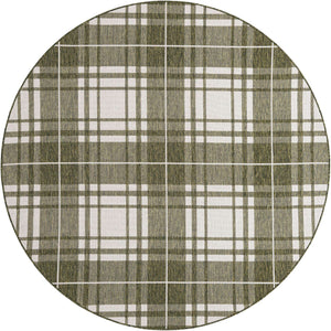 Green 7' 10 x 7' 10 Outdoor Checkered Round Area Rug Weather Resistant for Patio, Deck, Terrace, Balcony, Porch 100% Polypropylene Geometric Carpet for Sale at Rug Engine