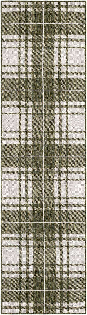 Green 2' x 8' Outdoor Checkered Runner Area Rug Weather Resistant for Patio, Deck, Terrace, Balcony, Porch 100% Polypropylene Geometric Carpet for Sale at Rug Engine