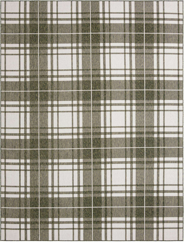 Green 9' x 12' Outdoor Checkered Rectangle Area Rug Weather Resistant for Patio, Deck, Terrace, Balcony, Porch 100% Polypropylene Geometric Carpet for Sale at Rug Engine