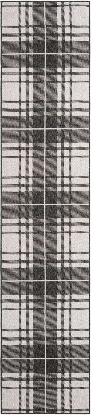 Black and White 2' 7 x 12' Outdoor Checkered Runner Area Rug Weather Resistant for Patio, Deck, Terrace, Balcony, Porch 100% Polypropylene Geometric Carpet for Sale at Rug Engine