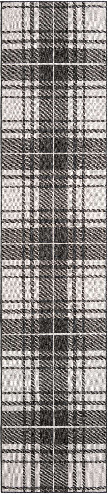 Black and White 2' 7 x 12' Outdoor Checkered Runner Area Rug Weather Resistant for Patio, Deck, Terrace, Balcony, Porch 100% Polypropylene Geometric Carpet for Sale at Rug Engine