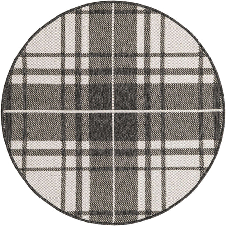 Black and White 3' 1 x 3' 1 Outdoor Checkered Round Rug
