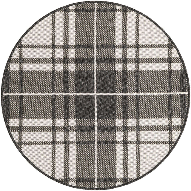 Black and White 3' 1 x 3' 1 Outdoor Checkered Round Rug
