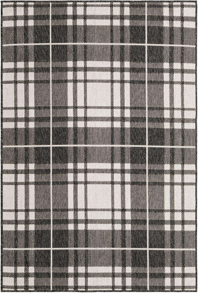 Black and White 4' 1 x 6' 1 Outdoor Checkered Rectangle Area Rug Weather Resistant for Patio, Deck, Terrace, Balcony, Porch 100% Polypropylene Geometric Carpet for Sale at Rug Engine