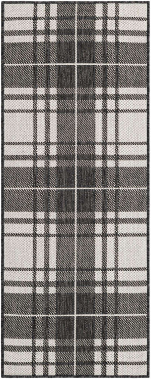Black and White 2' x 5' 3 Outdoor Checkered Runner Area Rug Weather Resistant for Patio, Deck, Terrace, Balcony, Porch 100% Polypropylene Geometric Carpet for Sale at Rug Engine
