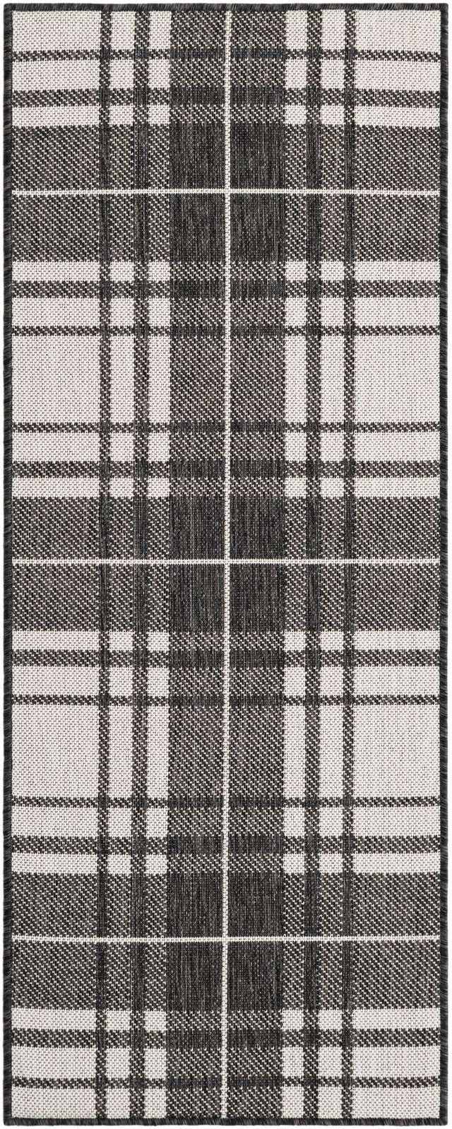 Black and White 2' x 5' 3 Outdoor Checkered Runner Area Rug Weather Resistant for Patio, Deck, Terrace, Balcony, Porch 100% Polypropylene Geometric Carpet for Sale at Rug Engine