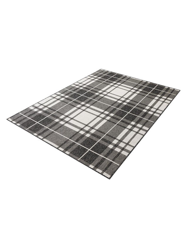 Black and White 5' 3 x 7' 1 Outdoor Checkered Rectangle Area Rug Weather Resistant for Patio, Deck, Terrace, Balcony, Porch 100% Polypropylene Geometric Carpet for Sale at Rug Engine