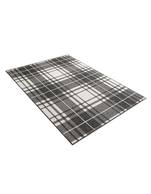Black and White 5' 3 x 7' 1 Outdoor Checkered Rectangle Area Rug Weather Resistant for Patio, Deck, Terrace, Balcony, Porch 100% Polypropylene Geometric Carpet for Sale at Rug Engine