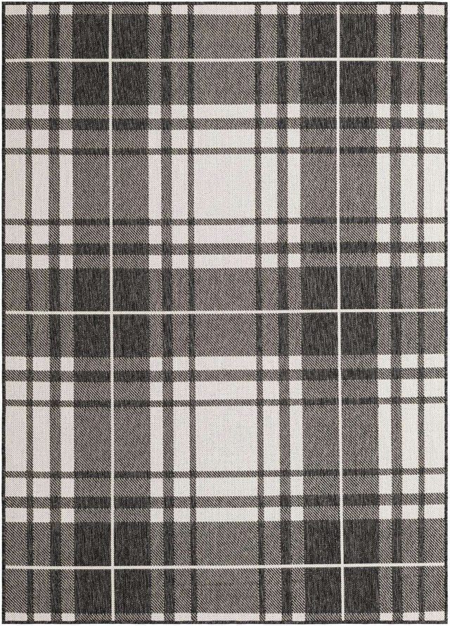 Black and White 5' 3 x 7' 1 Outdoor Checkered Rectangle Area Rug Weather Resistant for Patio, Deck, Terrace, Balcony, Porch 100% Polypropylene Geometric Carpet for Sale at Rug Engine