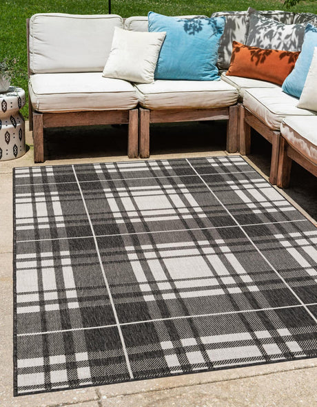 Black and White 2' x 3' 1 Outdoor Checkered Rectangle Area Rug Weather Resistant for Patio, Deck, Terrace, Balcony, Porch 100% Polypropylene Geometric Carpet for Sale at Rug Engine