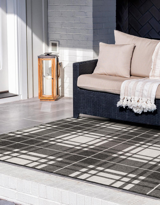 Black and White 2' x 3' 1 Outdoor Checkered Rectangle Area Rug Weather Resistant for Patio, Deck, Terrace, Balcony, Porch 100% Polypropylene Geometric Carpet for Sale at Rug Engine